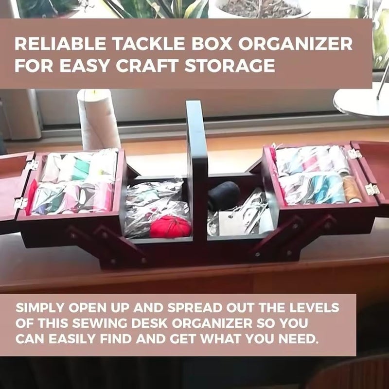 EFFNILIM 1pcs Wooden Expandable Sewing Box Sewing Kit Storage Box with Handle, Embroidery Kit Wooden Sewing Basket - Image 3